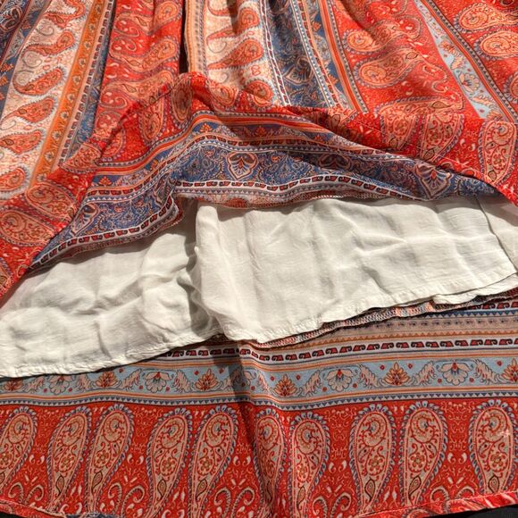 Miss Me Boho Paisley High-Low Dress Size M Orange Rust Smocked Lace Back Western - Picture 4 of 9